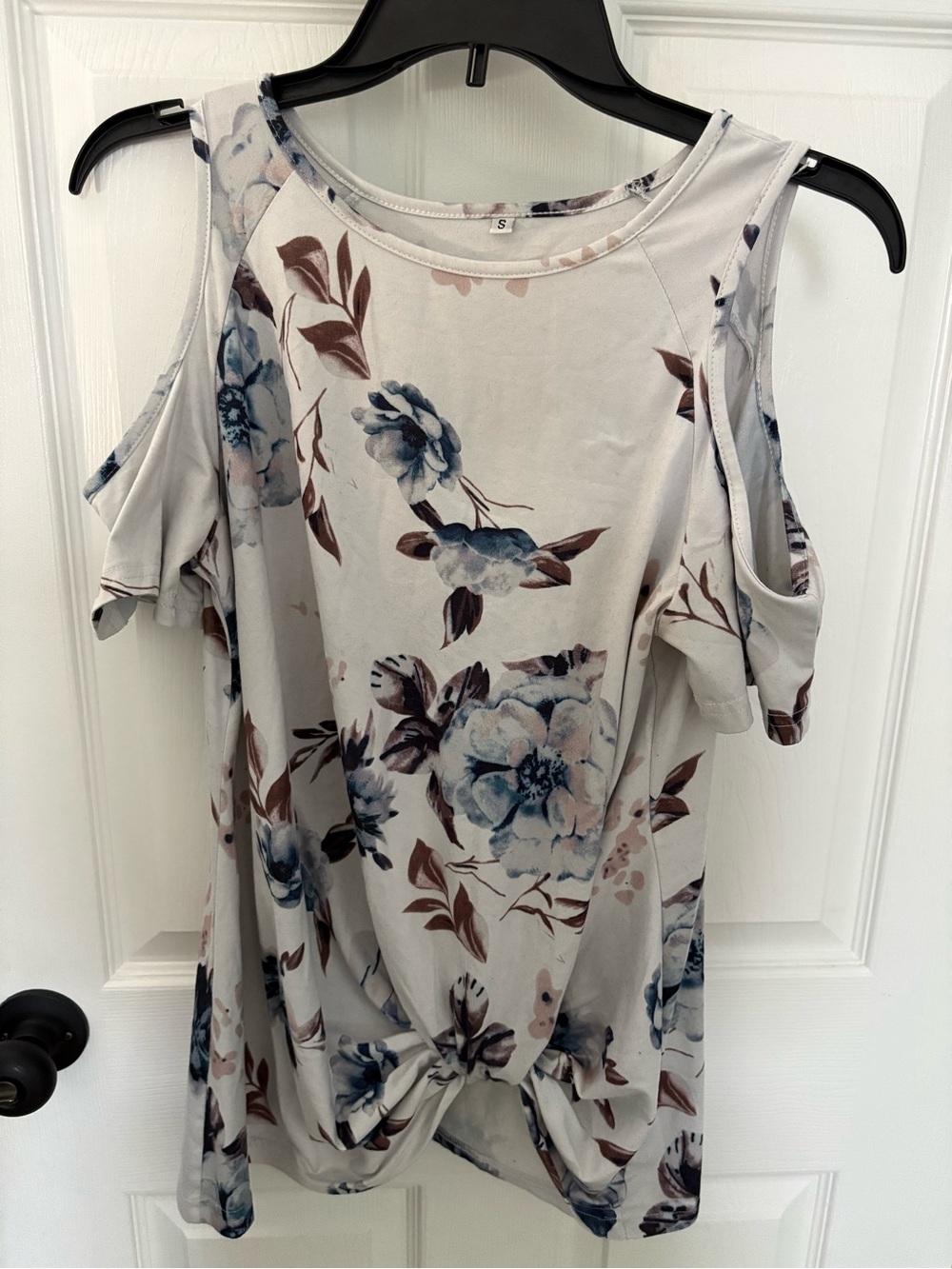 Cold Shoulder Floral Twist Front Top - Blue Floral
